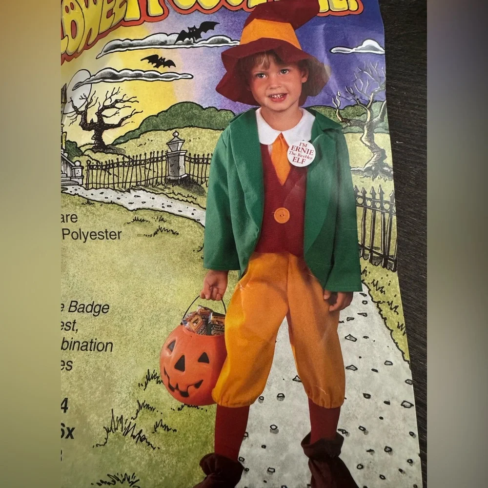 Vintage 1994 Ernie the Keebler Elf Halloween Costume size 2-4 child unworn